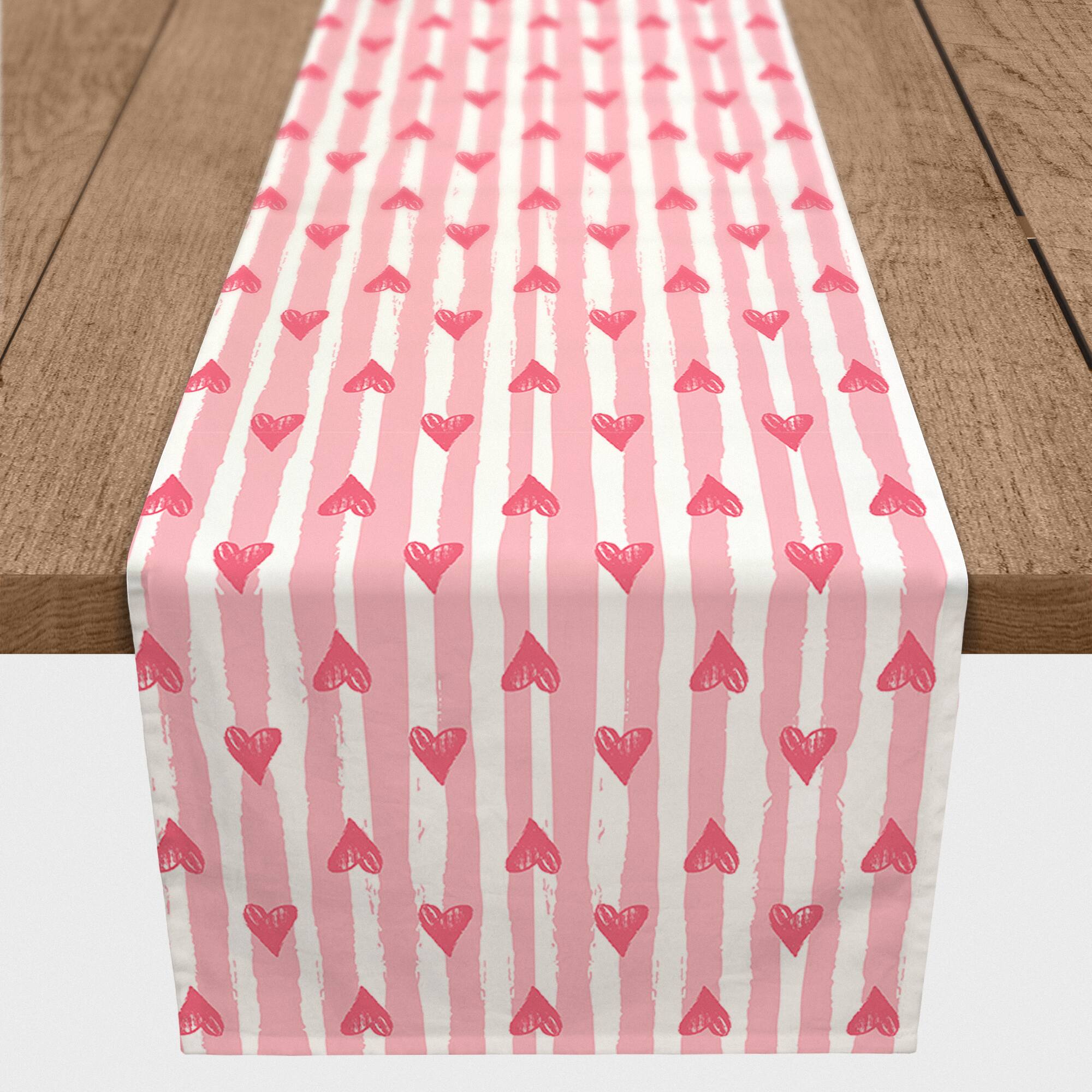 Heart Stripe Pattern 16" x 90" Cotton Twill Runner